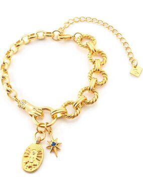 Trendy Chunky Gold Charm Bracelet for Women - 14K Gold-Plated Bee & Star Pendant